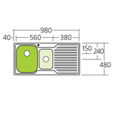Oliveri Diaz 1 & 1/2 Bowl Topmount Sink With L/H Drainer 1Th
